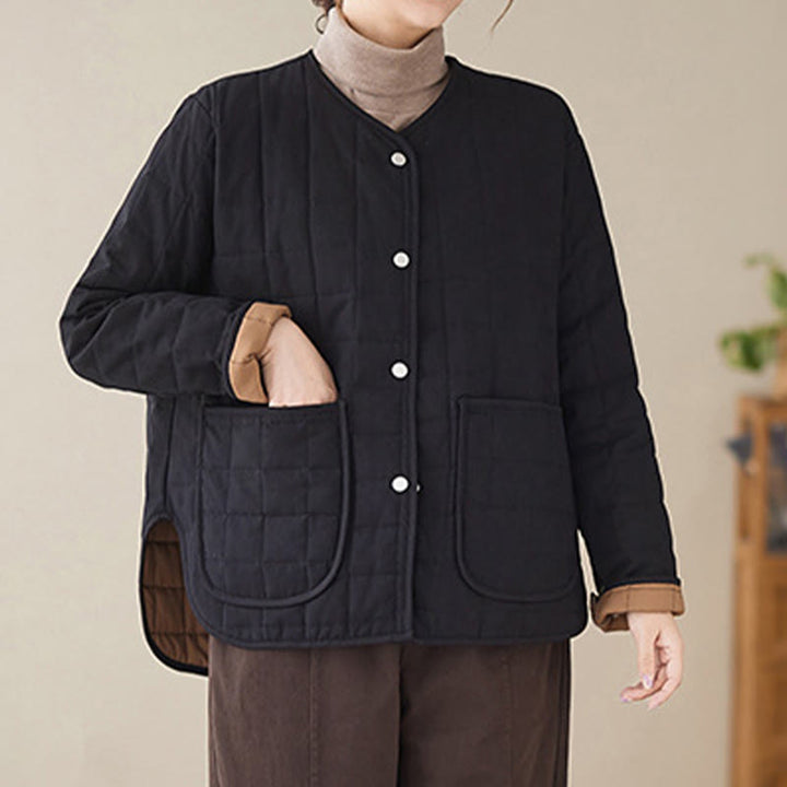 Buddha Stones Retro Plain Women's Thick Cotton Long Sleeve Coat Jacket With Pockets - Black - US14，UK/AU18，EU46 (2XL) - image 1