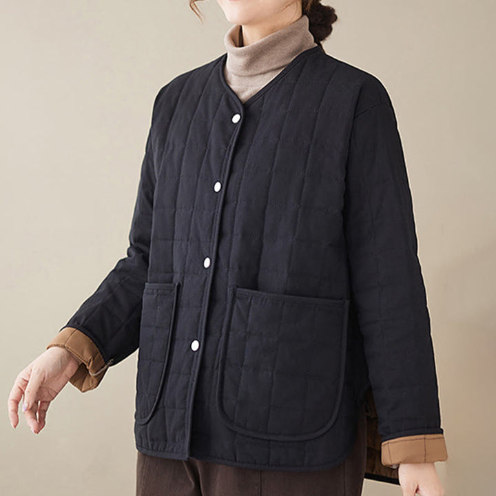 Buddha Stones Retro Plain Women's Thick Cotton Long Sleeve Coat Jacket With Pockets - image 6