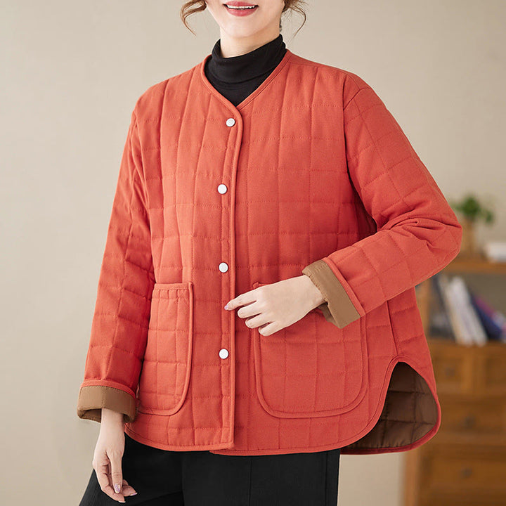 Buddha Stones Retro Plain Women's Thick Cotton Long Sleeve Coat Jacket With Pockets - Tomato - US14，UK/AU18，EU46 (2XL) - image 9