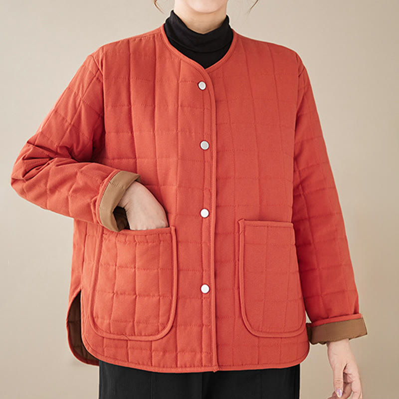 Buddha Stones Retro Plain Women's Thick Cotton Long Sleeve Coat Jacket With Pockets - image 12