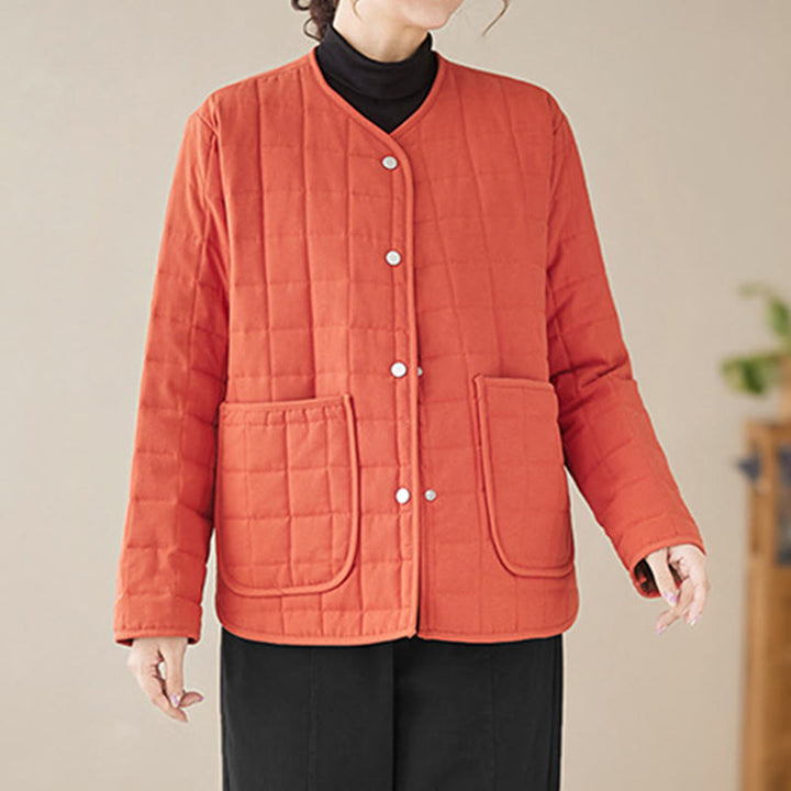 Buddha Stones Retro Plain Women's Thick Cotton Long Sleeve Coat Jacket With Pockets - image 11