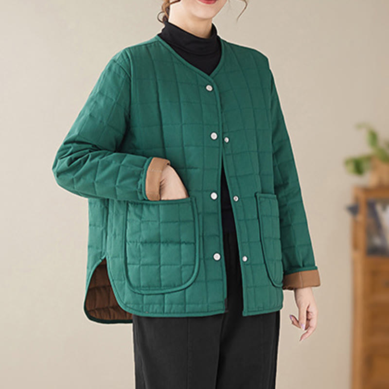 Buddha Stones Retro Plain Women's Thick Cotton Long Sleeve Coat Jacket With Pockets - DarkCyan - US14，UK/AU18，EU46 (2XL) - image 15