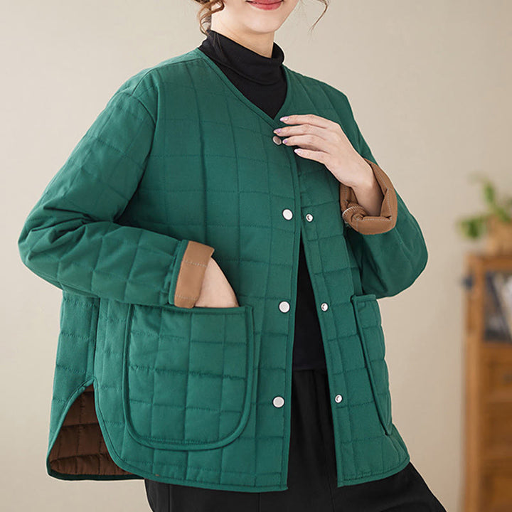 Buddha Stones Retro Plain Women's Thick Cotton Long Sleeve Coat Jacket With Pockets - image 18