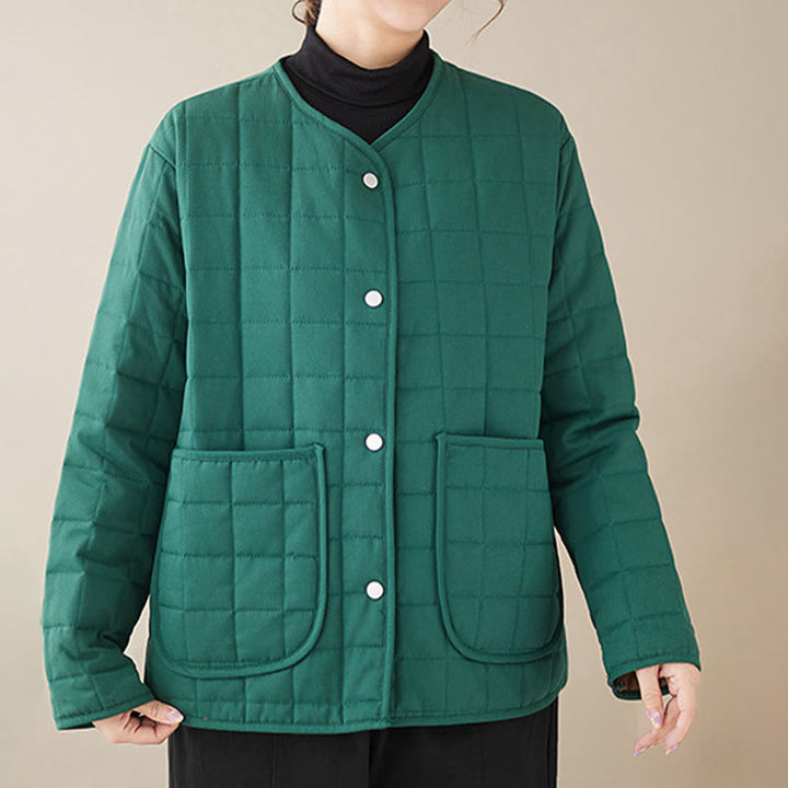 Buddha Stones Retro Plain Women's Thick Cotton Long Sleeve Coat Jacket With Pockets - image 19