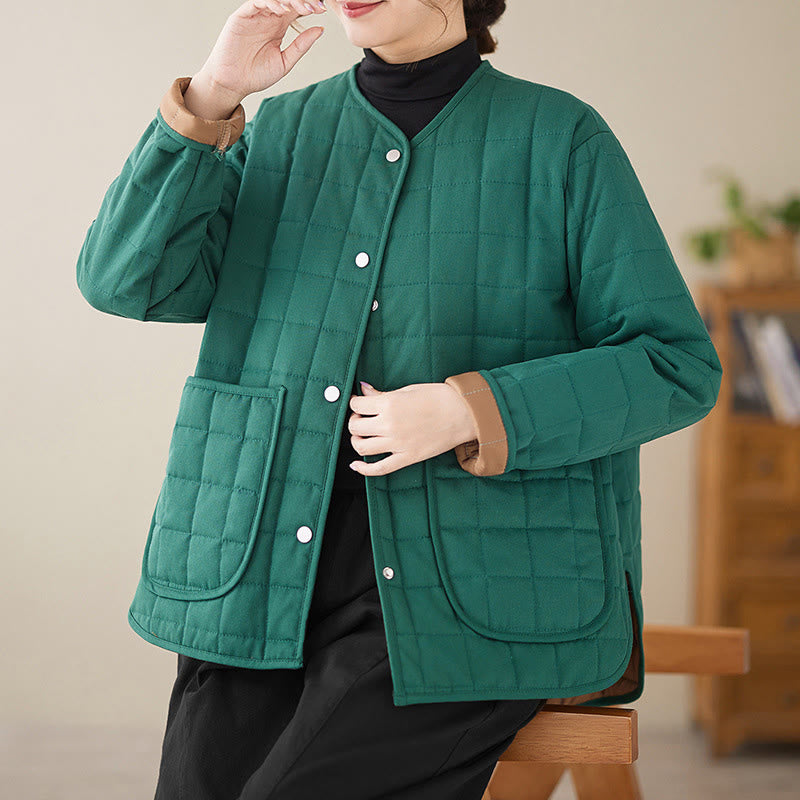 Buddha Stones Retro Plain Women's Thick Cotton Long Sleeve Coat Jacket With Pockets - image 21