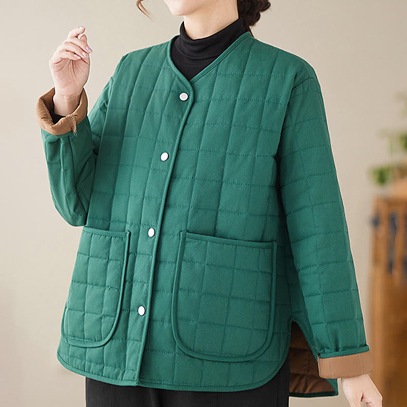 Buddha Stones Retro Plain Women's Thick Cotton Long Sleeve Coat Jacket With Pockets - image 20