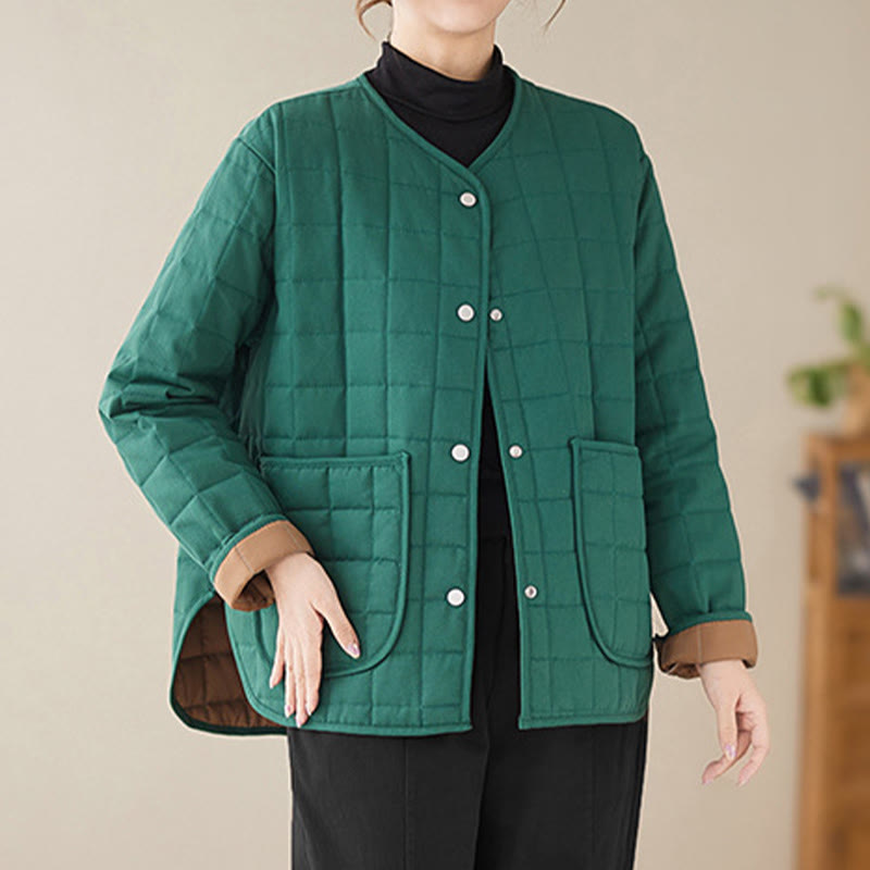 Buddha Stones Retro Plain Women's Thick Cotton Long Sleeve Coat Jacket With Pockets - image 15