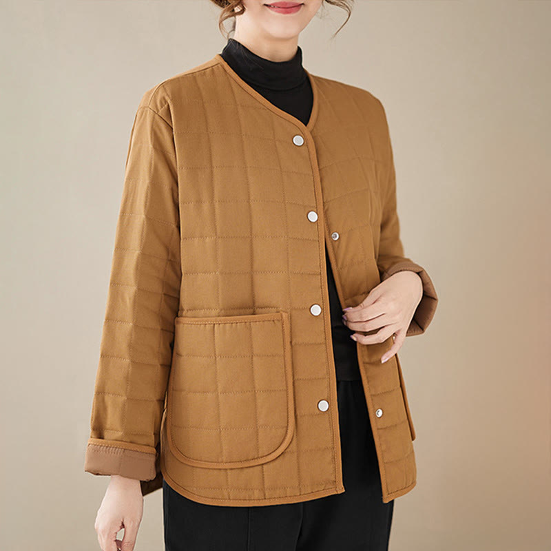 Buddha Stones Retro Plain Women's Thick Cotton Long Sleeve Coat Jacket With Pockets - image 28