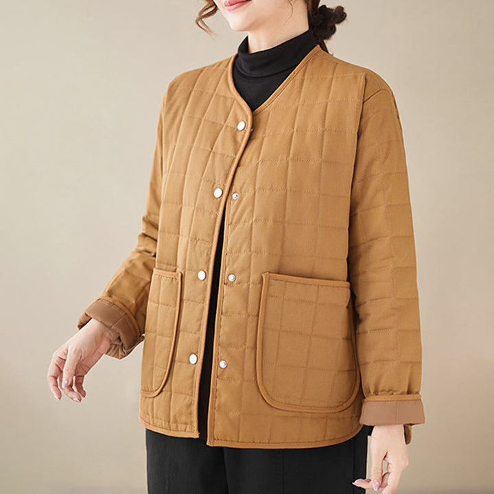 Buddha Stones Retro Plain Women's Thick Cotton Long Sleeve Coat Jacket With Pockets - image 25