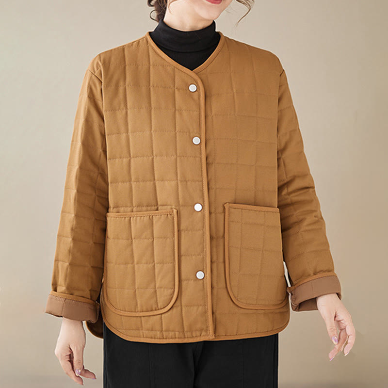 Buddha Stones Retro Plain Women's Thick Cotton Long Sleeve Coat Jacket With Pockets - image 23