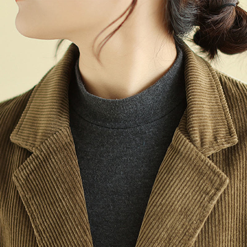 Buddha Stones Retro Plain Women's Cotton Long Sleeve Corduroy Jacket With Pockets - image 7