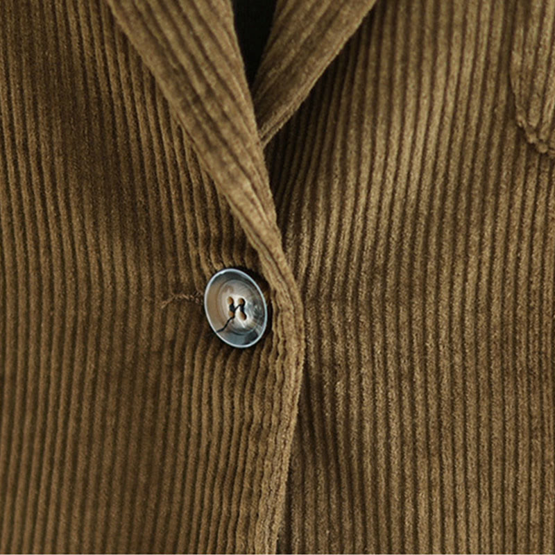 Buddha Stones Retro Plain Women's Cotton Long Sleeve Corduroy Jacket With Pockets - image 8