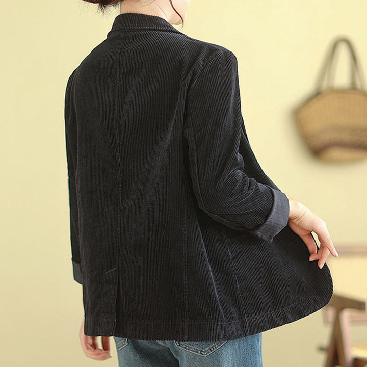 Buddha Stones Retro Plain Women's Cotton Long Sleeve Corduroy Jacket With Pockets - image 25