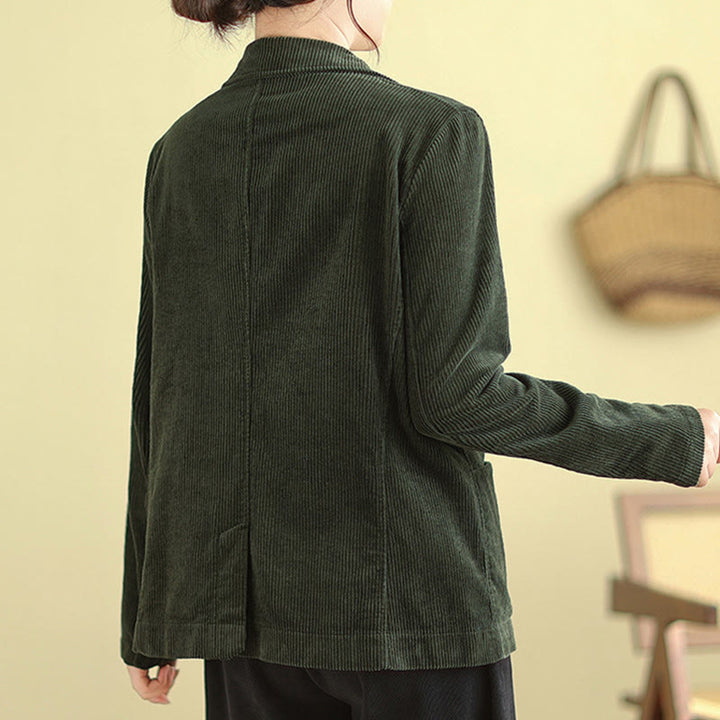 Buddha Stones Retro Plain Women's Cotton Long Sleeve Corduroy Jacket With Pockets - image 22
