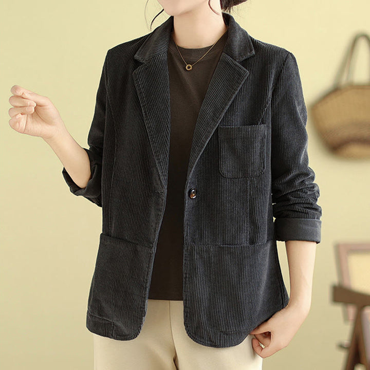 Buddha Stones Retro Plain Women's Cotton Long Sleeve Corduroy Jacket With Pockets - image 14