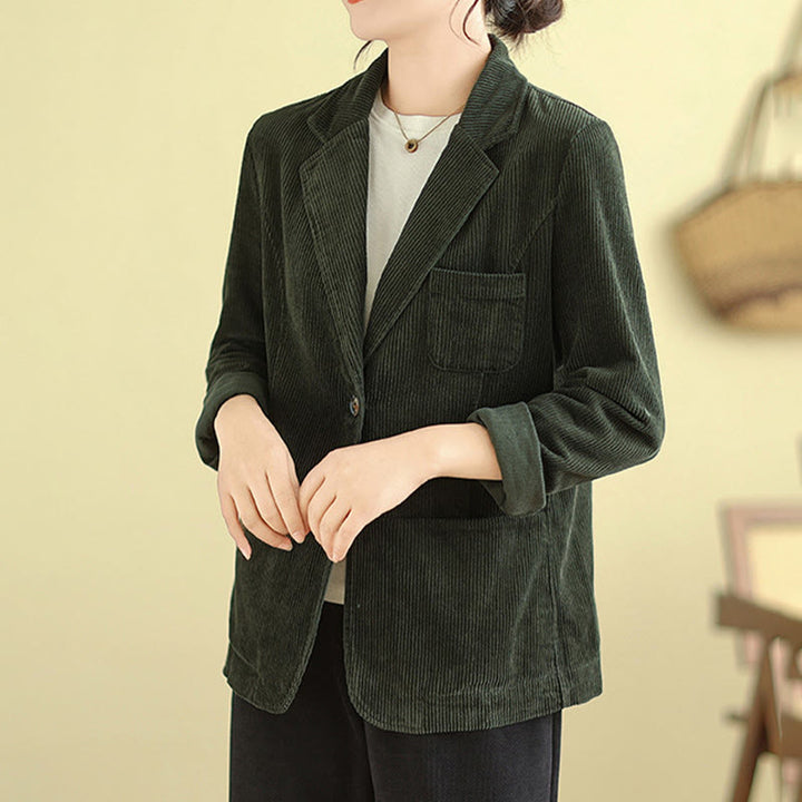 Buddha Stones Retro Plain Women's Cotton Long Sleeve Corduroy Jacket With Pockets - image 21