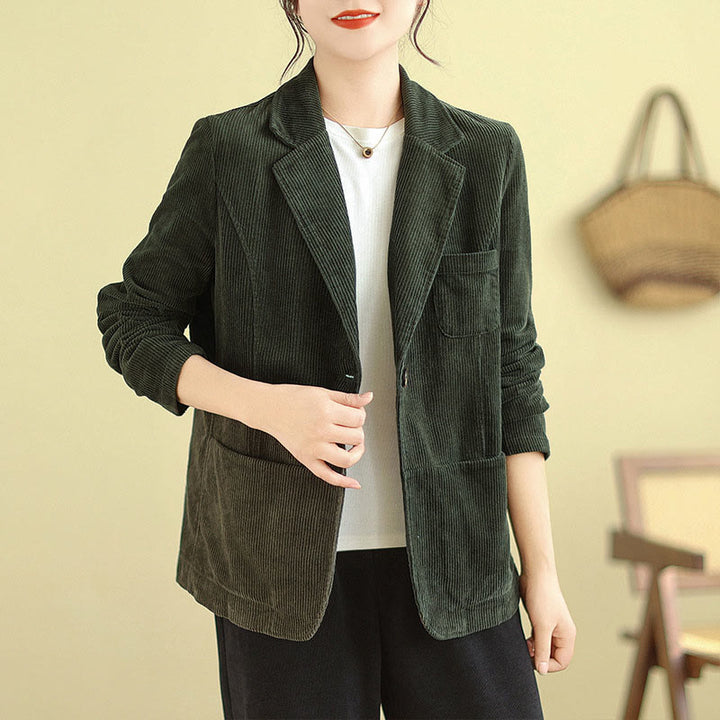 Buddha Stones Retro Plain Women's Cotton Long Sleeve Corduroy Jacket With Pockets - image 19
