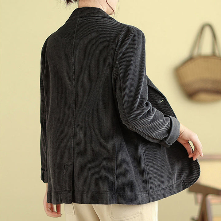 Buddha Stones Retro Plain Women's Cotton Long Sleeve Corduroy Jacket With Pockets - image 16