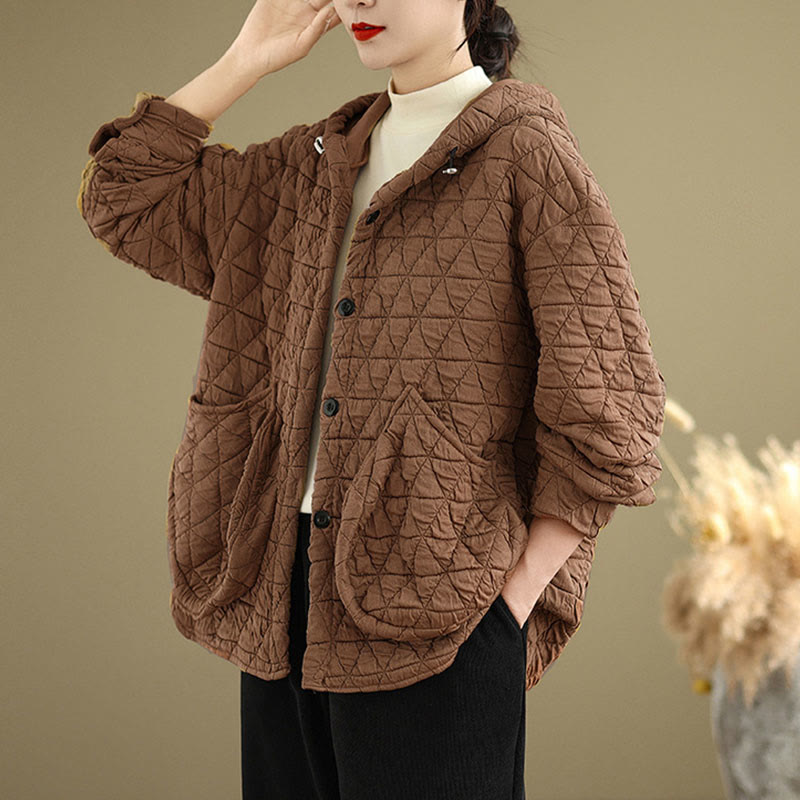 Buddha Stones Retro Rhombic Pattern Women's Acrylic Hooded Long Sleeve Jacket - IndianRed - US14，UK/AU18，EU46 (2XL) - image 12