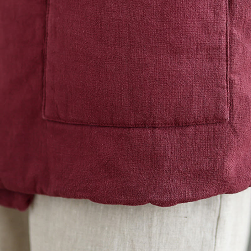 Buddha Stones Plain Lace-up Women's Sleeveless Cotton Vest Waistcoat With Pockets - image 15