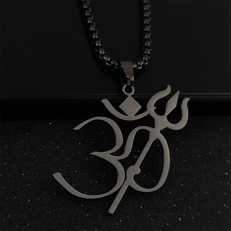 Buddha Stones Trident OM Symbol Stainless Steel Connection Necklace Pendant - Black - image 4