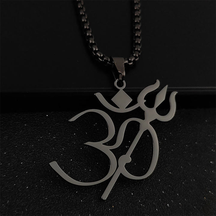 Buddha Stones Trident OM Symbol Stainless Steel Connection Necklace Pendant - Black - image 4