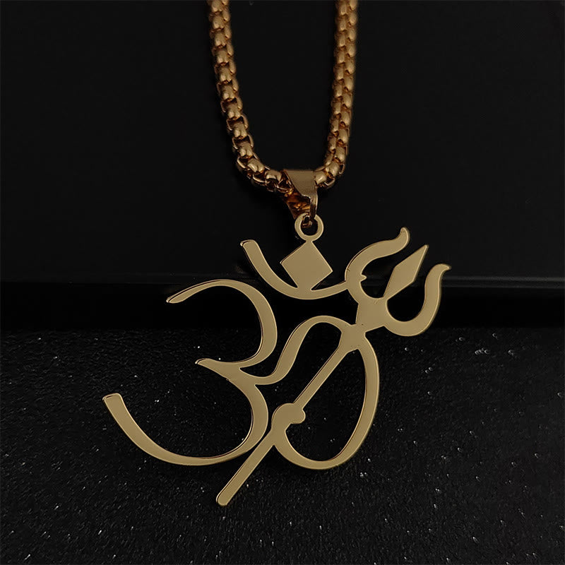 Buddha Stones Trident OM Symbol Stainless Steel Connection Necklace Pendant - Gold - image 1