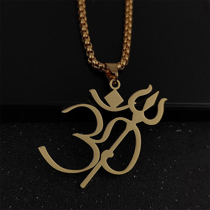 Buddha Stones Trident OM Symbol Stainless Steel Connection Necklace Pendant - Gold - image 1