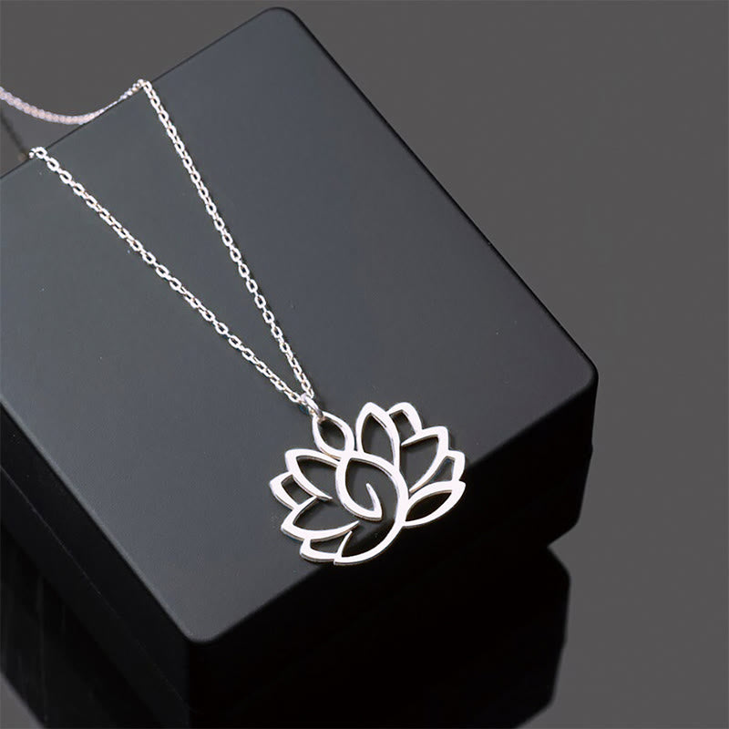Buddha Stones Hollow Lotus Design Stainless Steel Enlightenment Necklace Pendant - Silver - image 1