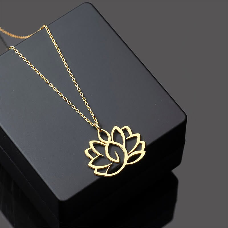 Buddha Stones Hollow Lotus Design Stainless Steel Enlightenment Necklace Pendant - Gold - image 3
