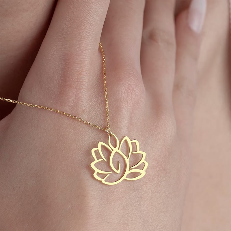 Buddha Stones Hollow Lotus Design Stainless Steel Enlightenment Necklace Pendant - image 5