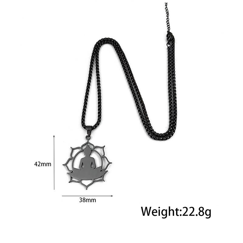 Buddha Stones Vintage Lotus Sitting Buddha Design Stainless Steel Enlightenment Necklace Pendant - image 10