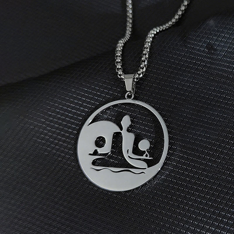 Buddha Stones Yin Yang Buddha Figure Hollow Design Stainless Steel Balance Necklace Pendant - image 7