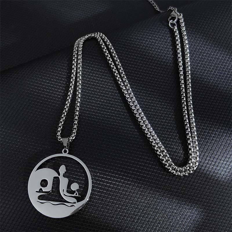 Buddha Stones Yin Yang Buddha Figure Hollow Design Stainless Steel Balance Necklace Pendant - Silver - image 6