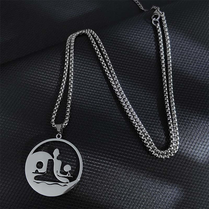 Buddha Stones Yin Yang Buddha Figure Hollow Design Stainless Steel Balance Necklace Pendant - Silver - image 6