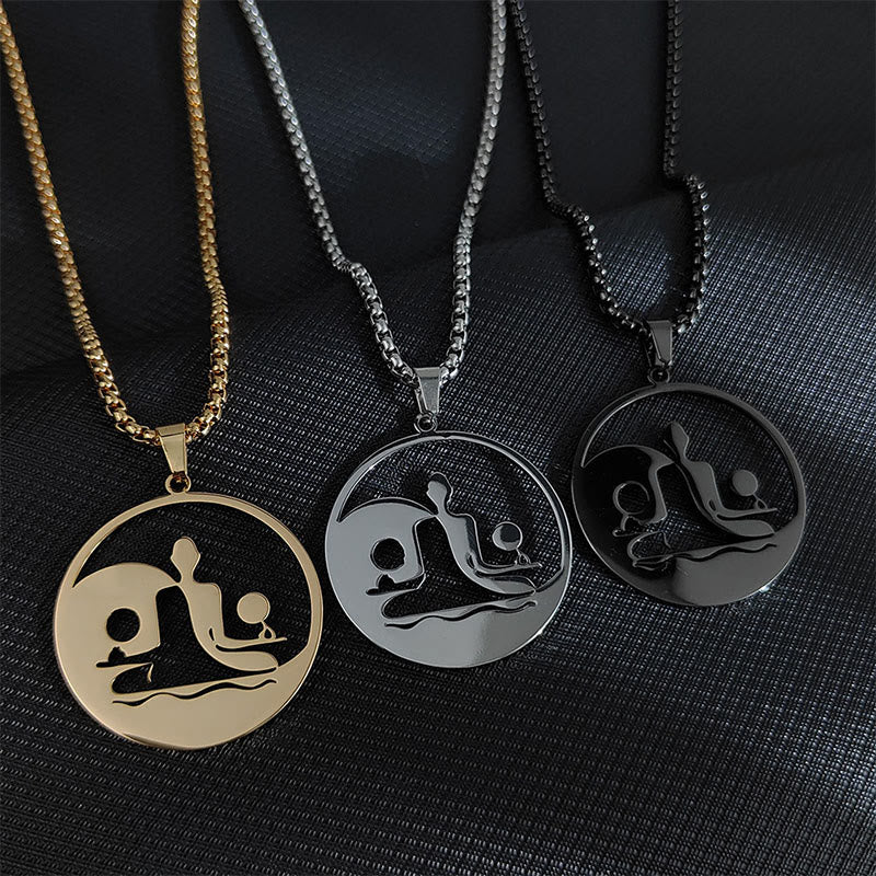 Buddha Stones Yin Yang Buddha Figure Hollow Design Stainless Steel Balance Necklace Pendant - image 12