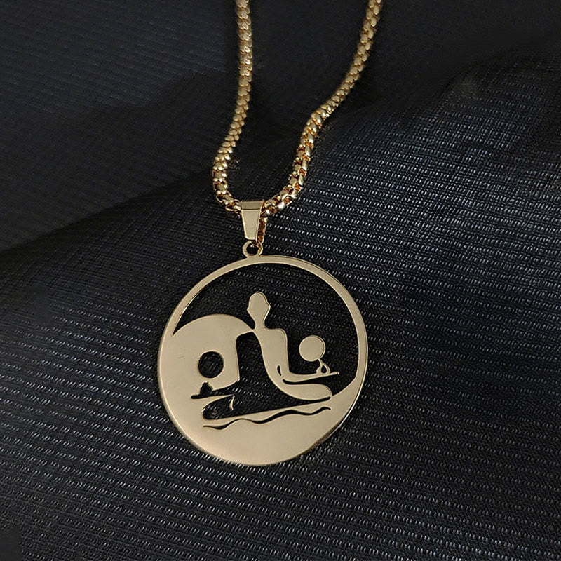 Buddha Stones Yin Yang Buddha Figure Hollow Design Stainless Steel Balance Necklace Pendant - image 2