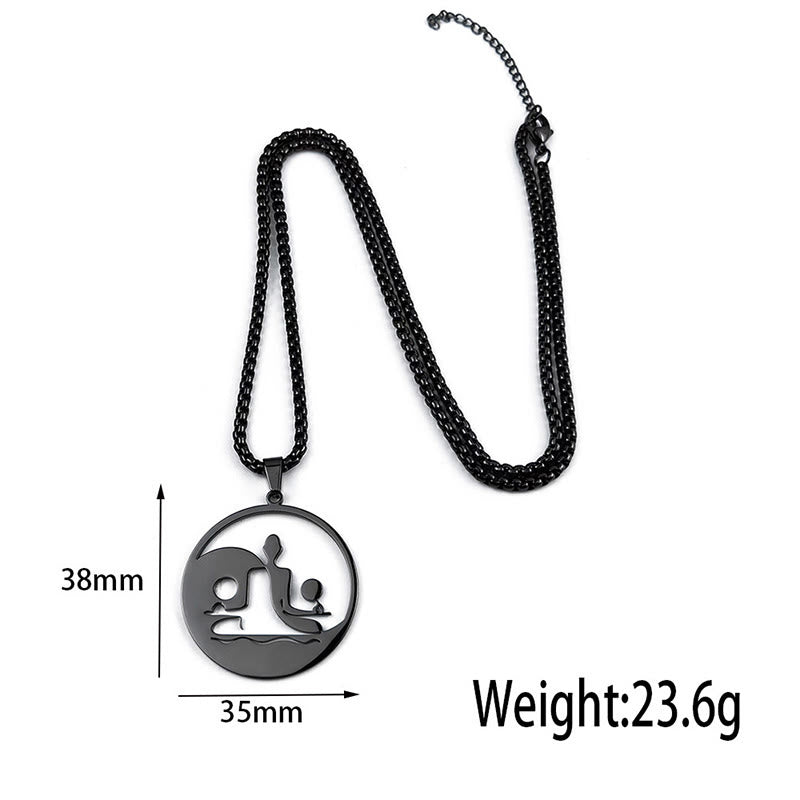 Buddha Stones Yin Yang Buddha Figure Hollow Design Stainless Steel Balance Necklace Pendant - image 11