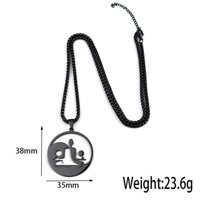 Buddha Stones Yin Yang Buddha Figure Hollow Design Stainless Steel Balance Necklace Pendant - image 11