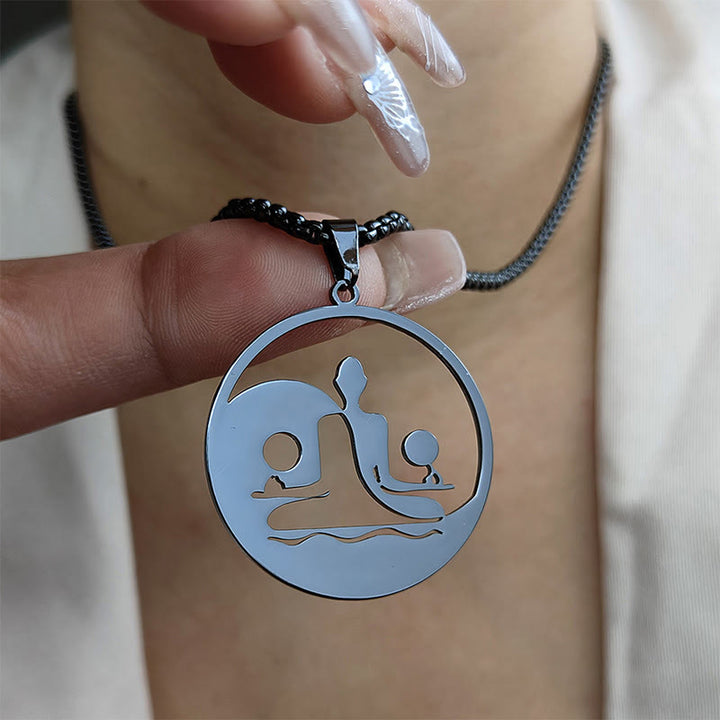 Buddha Stones Yin Yang Buddha Figure Hollow Design Stainless Steel Balance Necklace Pendant - image 10