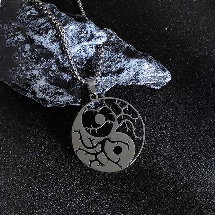 Buddha Stones Branches Hollow Yin Yang Design Stainless Steel Balance Necklace Pendant - image 3