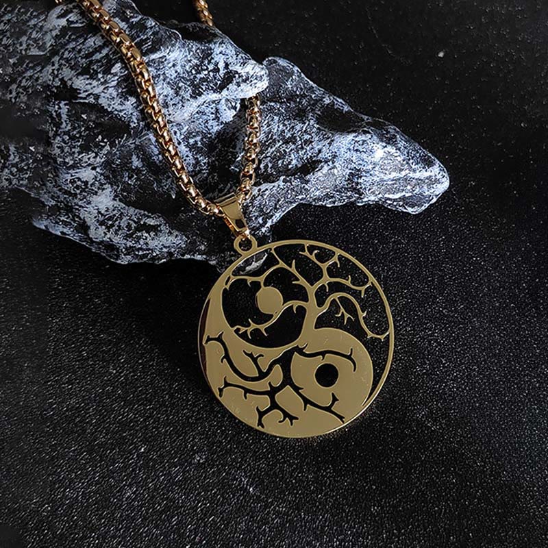 Buddha Stones Branches Hollow Yin Yang Design Stainless Steel Balance Necklace Pendant - image 6