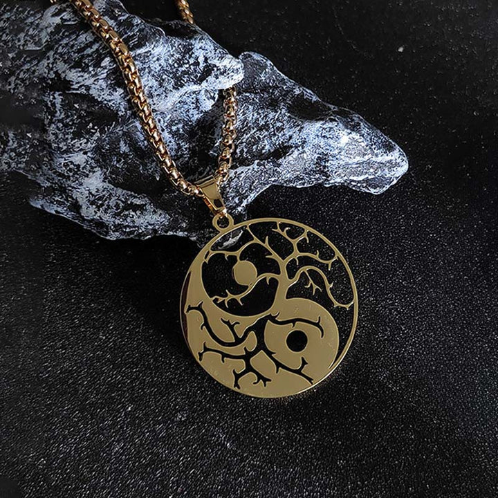 Buddha Stones Branches Hollow Yin Yang Design Stainless Steel Balance Necklace Pendant - image 6