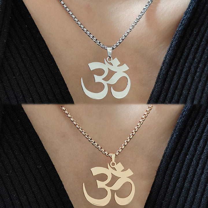 Buddha Stones Om Symbol Mantra Stainless Steel Focus Necklace Pendant - image 12