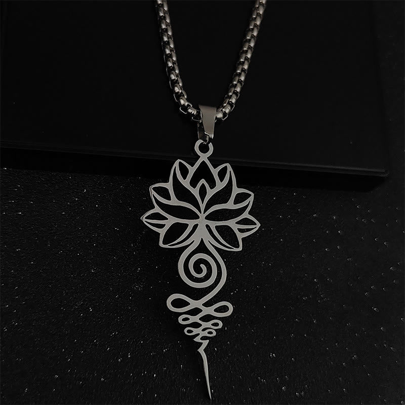 Buddha Stones Lotus Unalome Chakra Symbol Design Stainless Steel Enlightenment Necklace Pendant - Silver - image 2