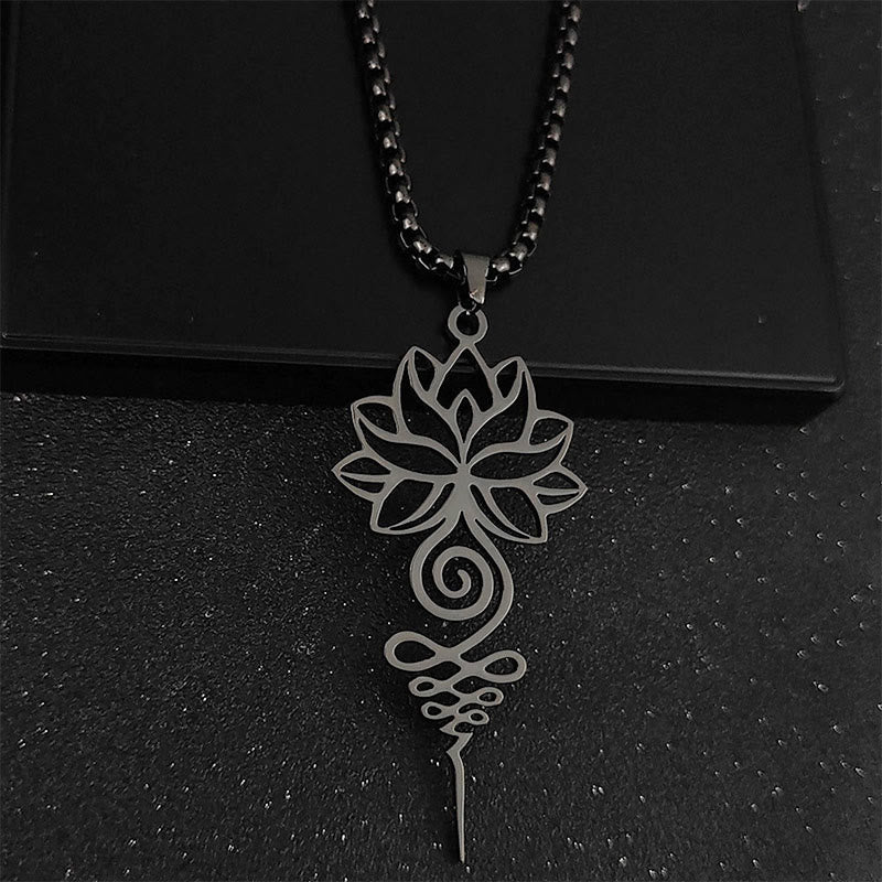Buddha Stones Lotus Unalome Chakra Symbol Design Stainless Steel Enlightenment Necklace Pendant - Black - image 8