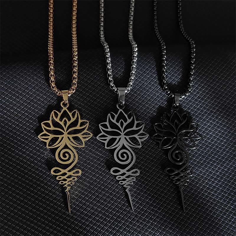 Buddha Stones Lotus Unalome Chakra Symbol Design Stainless Steel Enlightenment Necklace Pendant - image 1