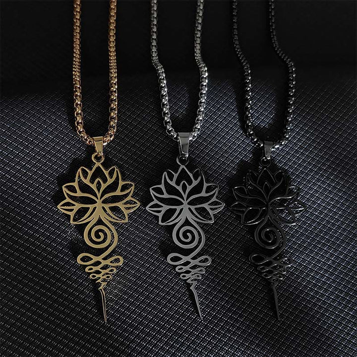 Buddha Stones Lotus Unalome Chakra Symbol Design Stainless Steel Enlightenment Necklace Pendant - image 1