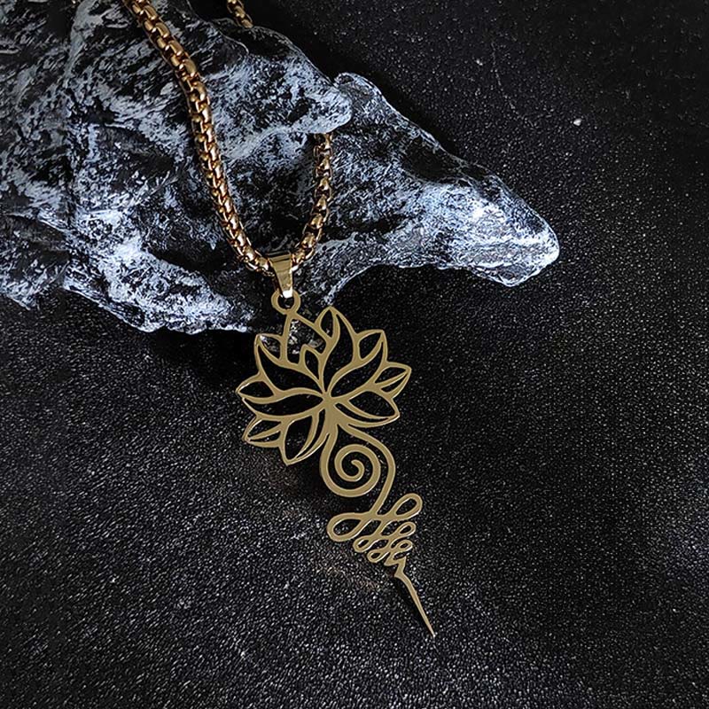 Buddha Stones Lotus Unalome Chakra Symbol Design Stainless Steel Enlightenment Necklace Pendant - image 6