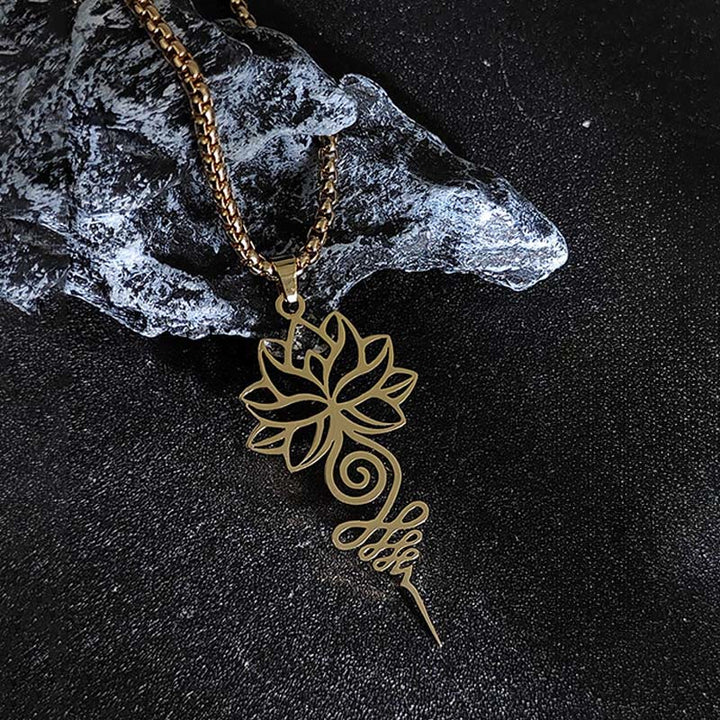 Buddha Stones Lotus Unalome Chakra Symbol Design Stainless Steel Enlightenment Necklace Pendant - image 6